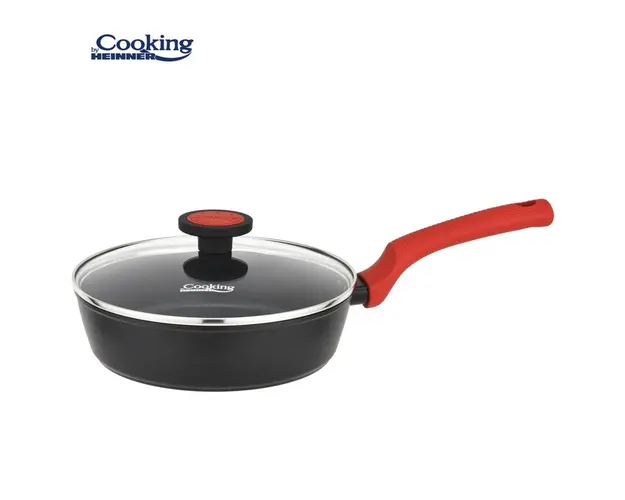 Tigaie Redmoon, Cooking by Heinner, 24 cm, aluminiu/sticla, negru/rosu