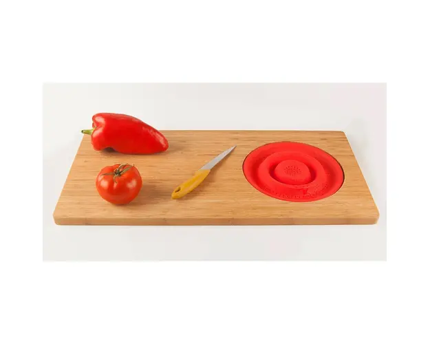 Tocator cu sita Red, Jocca, 29 x 59 x 1.8 cm, bambus/silicon natur/rosu
