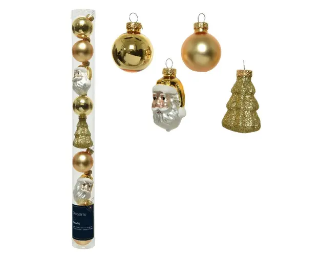 Tub cu 9 globuri Santa Claus, Decoris, sticla, auriu