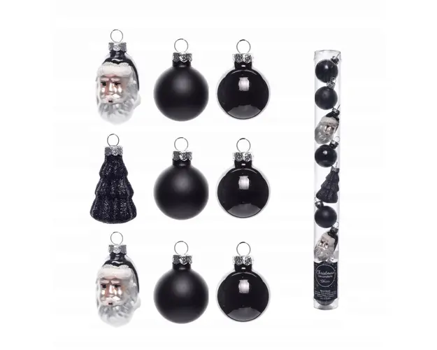 Tub cu 9 globuri Santa Claus, Decoris, sticla, negru