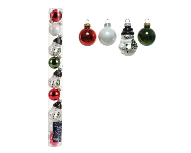 Tub cu 9 globuri Snowman, Decoris, 3x5 cm, sticla, multicolor