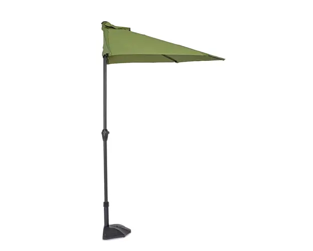 Umbrela semirotunda pentru balcon/terasa Kalife Halfmoon, Bizzotto, 270 x 135 x 232 cm, stalp Ø36/38 mm, verde oliv