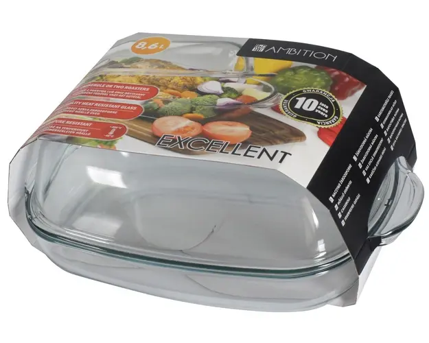 Vas de copt termorezistent cu capac Excellent, Ambition, 8.6 L, sticla