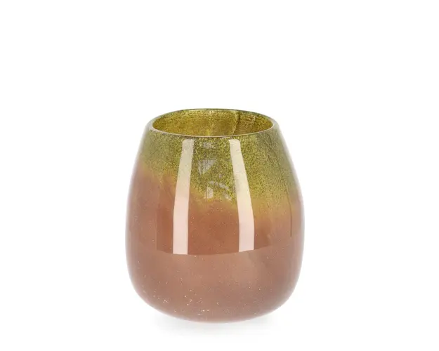 Vaza Venus, Bizzotto, Ø 17.8 x 18.6 cm, sticla, handmade, verde/portocaliu