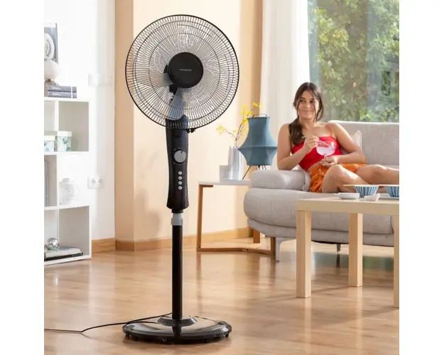 Ventilator cu picior InnovaGoods Breezinn, 45W, 40 x 41 x 138 cm, timer 2h, negru