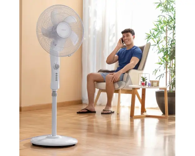 Ventilator cu picior InnovaGoods Freshinn, 45W, 40 x 41 x 138 cm, timer 2h, alb