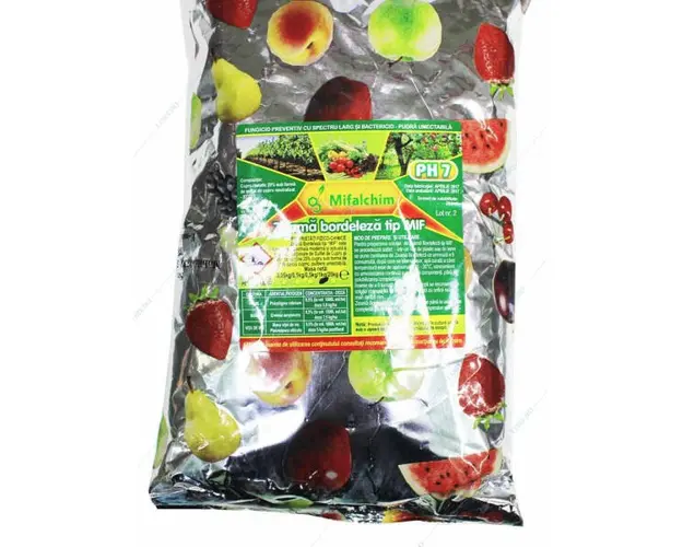 Zeama Bordeleza tip MIF 1 kg, fungicid de contact cupric, Mifalchim, mana (vita de vie, castraveti, tomate, ceapa), rapan (mar, par), monilioza (prun, cires, visin, piersic)