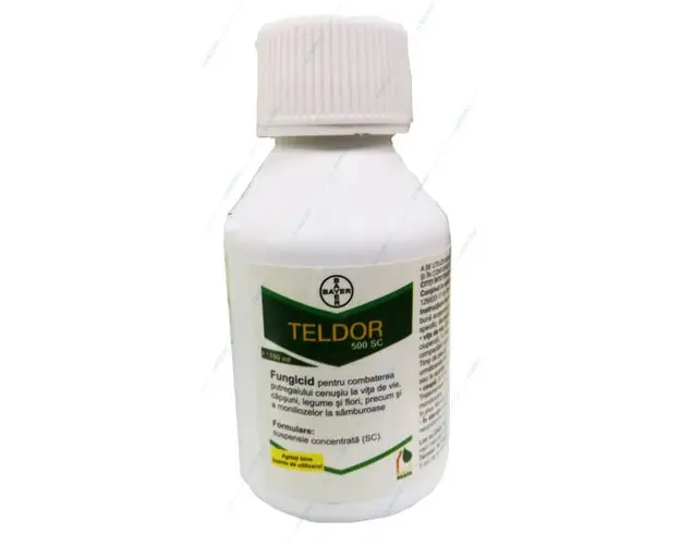 Teldor 500SC 100 ml, fungicid de contact si sistemic local, Bayer, putregai cenusiu (vita de vie, legume, capsun, flori ornamentale), monilioza (pomi fructiferi)