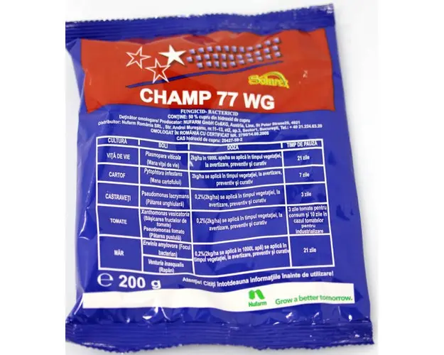 Champ 77WG 200 gr fungicid cupric de contact, NuFarm (cartof, castraveti, tomate, vita de vie, mar)