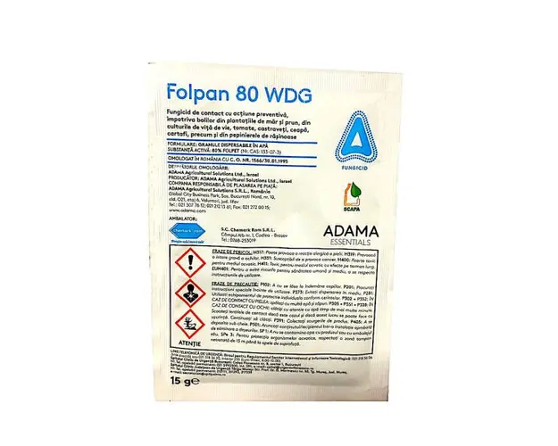Folpan 80WDG 15 gr fungicid contact Adama (vita de vie, mar, prun, ceapa, cartofi, hamei, tomate rasad)