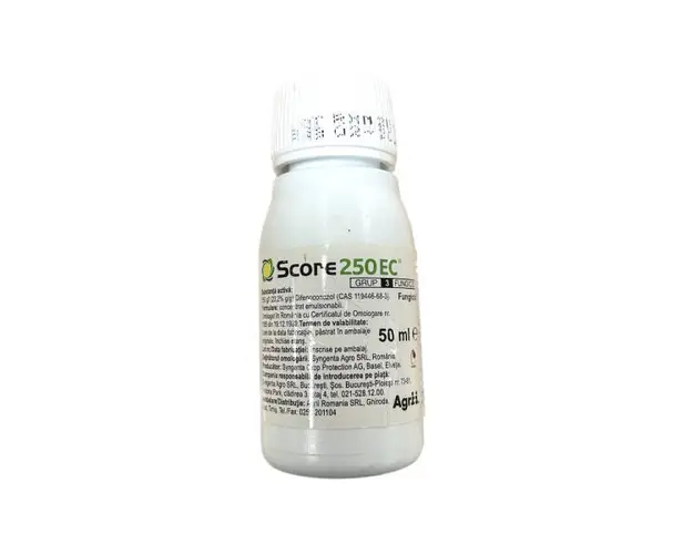 Score 250EC 50 ml, fungicid sistemic, Syngenta, Rapan, Monilioza, Fainare, Alternarioza, Basicarea frunzelor; (cais, capsun, cires, mar, piersic, rapita, sfecla zahar, tomate, visin)