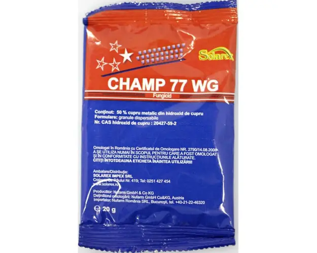 Champ 77WG 20 gr fungicid cupric de contact, NuFarm (cartof, castraveti, tomate, vita de vie, mar)