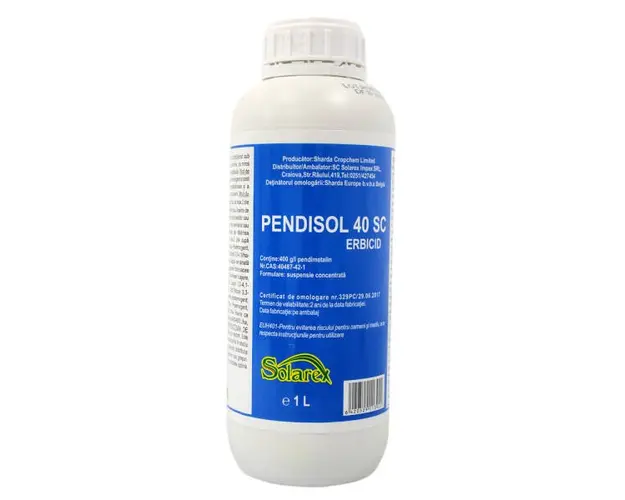 Pendisol 40SC 1L, erbicid selectiv, Sharda, buruieni monocotiledonate anuale/ dicotiledonate anuale in cultura de floarea soarelui, vita de vie, soia, fasole, mazare, capsuni, tomate, ceapa, brasicacee, grau, orz, triticale