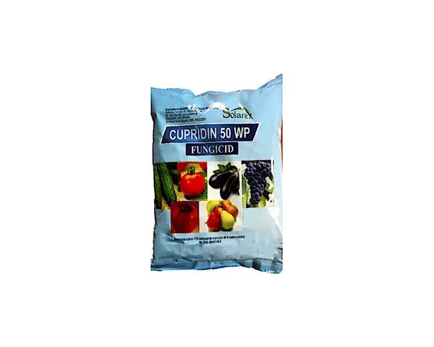 Cupridin 20 gr fungicid contact cupric Solarex (mar, par, gutui, mosmon, tomate, vinete, castraveti, cais, cires, nectarin, piersic, prun)