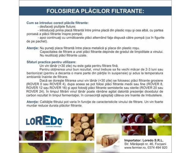 Placa filtranta Rover 24 40x20, filtrare vin sterila stransa (pentru imbuteliere)