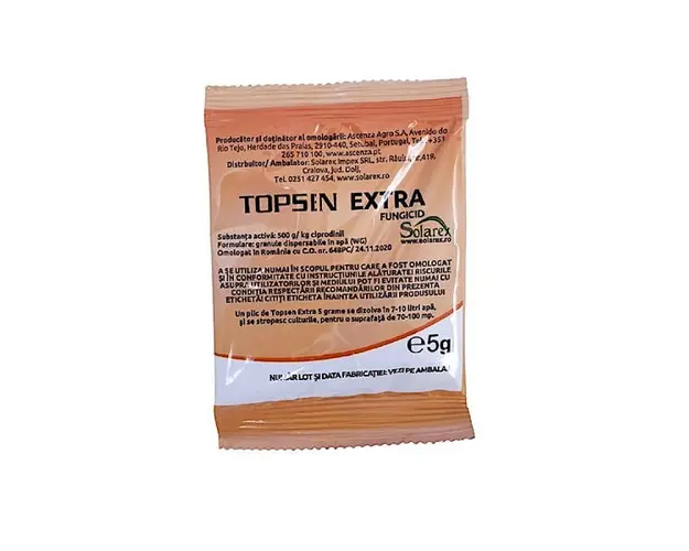 Topsen Extra 5 gr, fungicid sistemic, Ascenza, Rapan (mar, par), Monilioza (cais, piersic, nectarin, prun, cires, visin), Putregai Cenusiu (vita de vie)