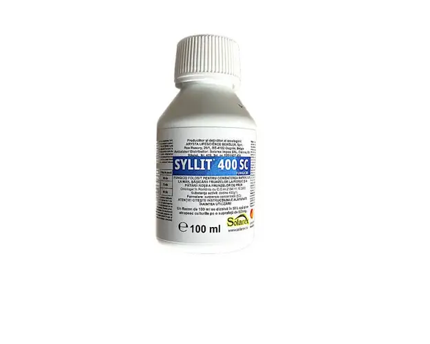 Syllit 400SC 100 ml, fungicid, Arysta, mar (rapan), piersic (basicarea frunzelor), prun (patarea rosie a frunzelor)