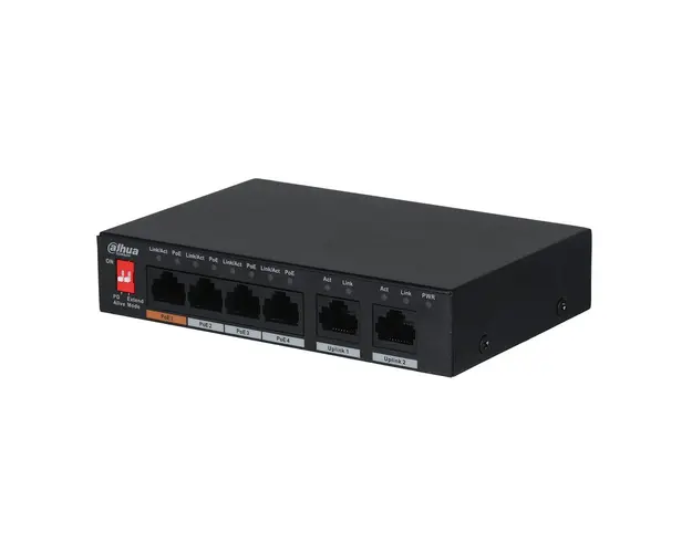 Switch cu 4 porturi PoE Dahua PFS3006-4ET-60-V2, 1.8 Gbps, 0.89 Mpps, 2.000 MAC, 2 porturi uplink, fara management