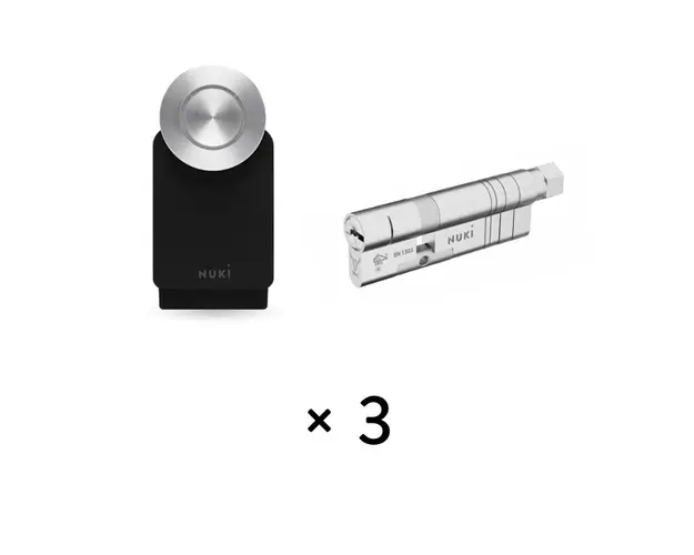 Kit incuietoare control access si cilindru universal Nuki Smart Cylinder, cilindru modular ajustabil, 5 chei, bluetooth, Wi-Fi, 200 permisiuni, negru