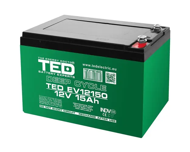 Acumulator AGM TED Deep Cycle pentru vehicule electrice TED003775, 12 V, 15 A, M5