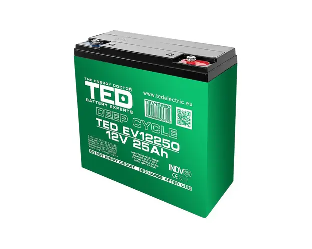 Acumulator AGM TED Deep Cycle pentru vehicule electrice TED003782, 12 V, 25 A
