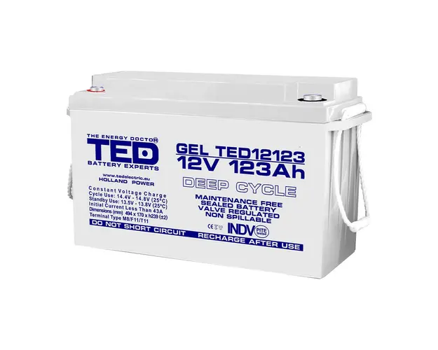 Acumulator AGM VRLA TED DEEP CYCLE TED003508, 12 V, 123 A, M8