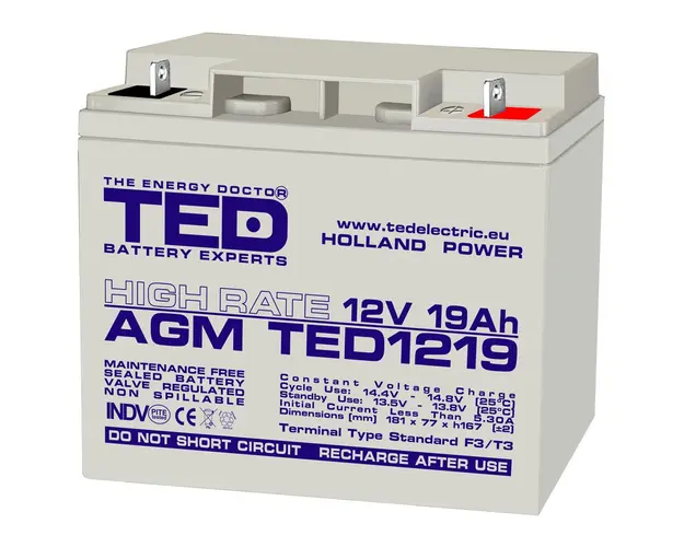 Acumulator AGM VRLA TED TED002815, 12 V, 19 A