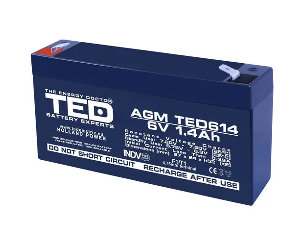 Acumulator AGM VRLA TED TED002839, 6 V, 1.4 A