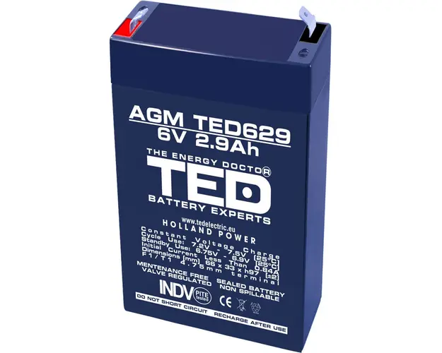 Acumulator AGM VRLA TED TED002877, 6 V, 2.9 A