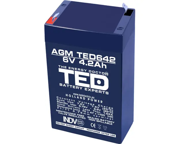 Acumulator AGM VRLA TED TED002914, 6 V, 4.2 A