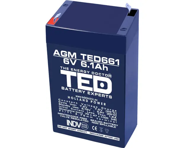 Acumulator AGM VRLA TED TED002938, 6 V, 6.1 A