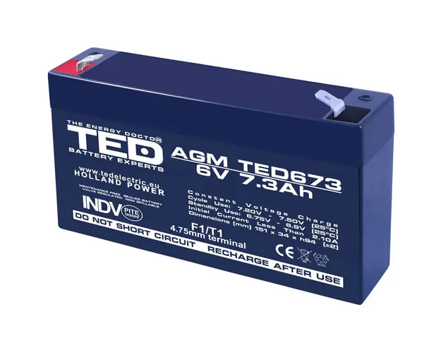Acumulator AGM VRLA TED TED002976, 6 V, 7.3 A
