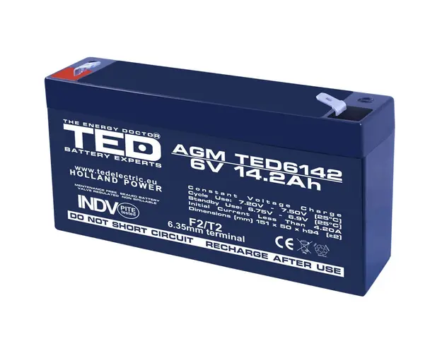 Acumulator AGM VRLA TED TED003034, 6 V, 14.2 A
