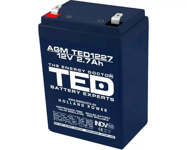 Acumulator AGM VRLA TED TED003119, 12 V, 2.7 A