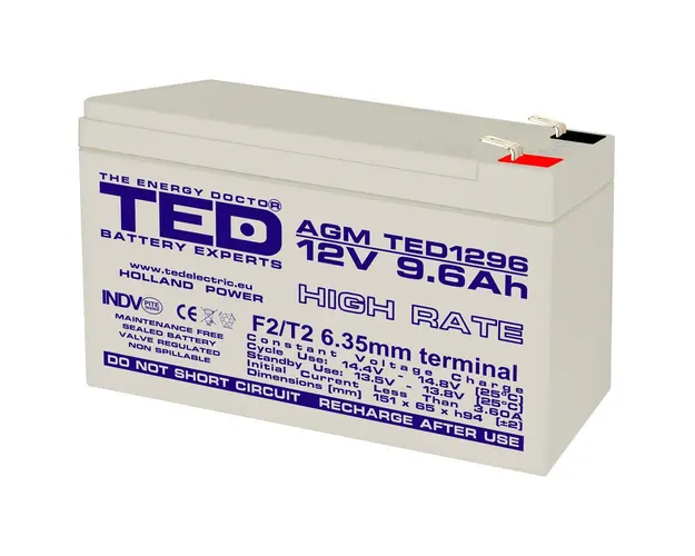 Acumulator AGM VRLA TED TED003324, 12 V, 9.6 A