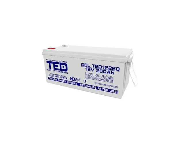 Acumulator GEL pentru UPS sau panouri fotovoltaice TED Deep Cycle TED003539, 260Ah, 12 V, M8