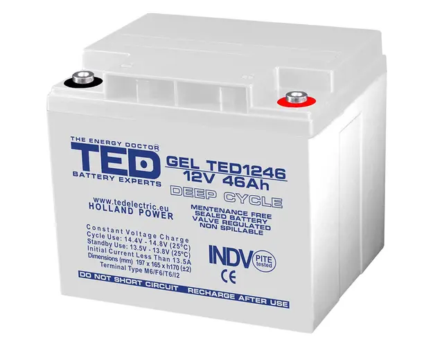 Acumulator GEL TED Deep Cycle TED003454, 12 V, 46 A
