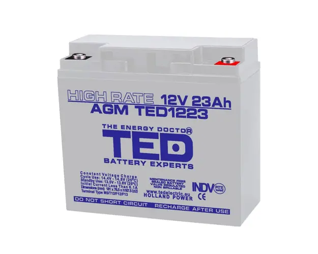 Acumulator TED AGM VRLA TED003362, 23 Ah, 12 V, M5