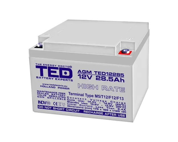 Acumulator TED AGM VRLA TED003447, 28.5 Ah, 12 V, M5