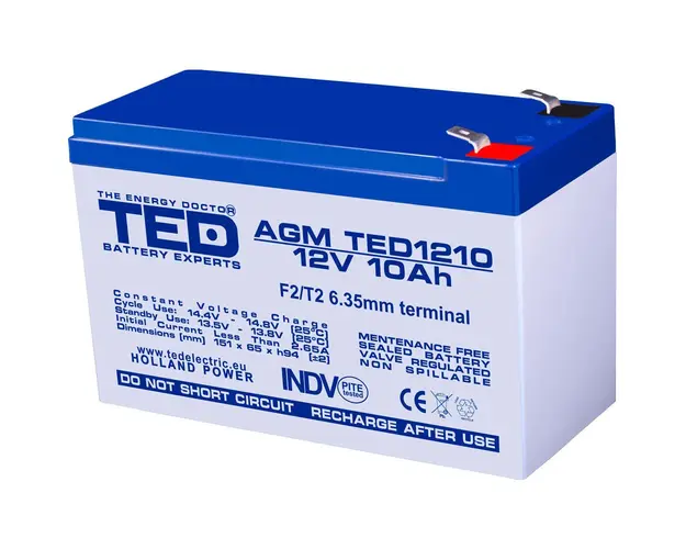 Acumulator TED AGM VRLA TED002730, 12 V, 10 A, F2