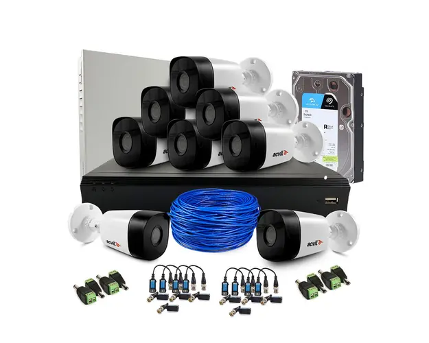 Sistem supraveghere exterior complet Acvil Pro Starlight ACV-C8EXT40-2MP, 8 camere, HDD 1 TB, 2 MP, IR 40 m, 2.8 mm, audio prin coaxial
