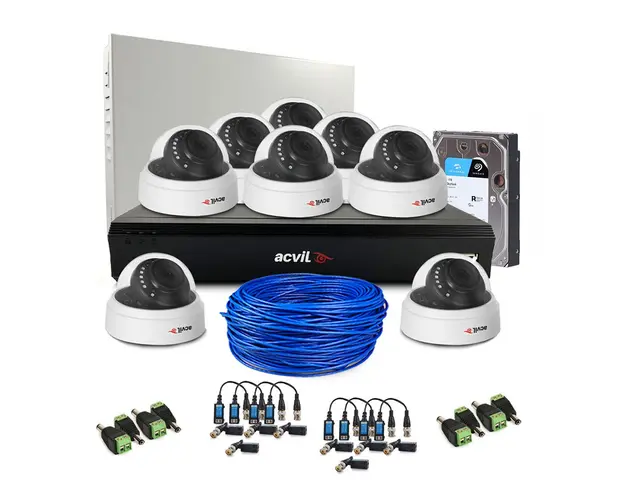 Sistem supraveghere interior complet Acvil Pro ACV-C8INT20-2MP, 8 camere, 2 MP, IR 20 m, 3.6 mm, HDD 1 TB, audio prin coaxial
