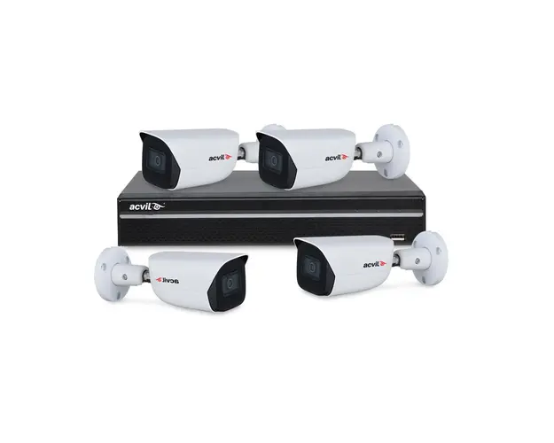 Sistem supraveghere IP exterior basic Acvil ACV-B4EXT-50M-4M-A-IP, 4 camere, 4 MP, IR 50 m, 2.8 mm, microfon, slot card