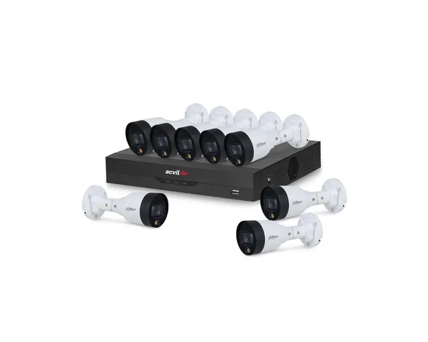 Sistem supraveghere IP exterior basic Dahua ACV-B8EXTIR15-4MP-M, 8 camere, 4 MP, lumina alba 15 m, 2.8 mm 