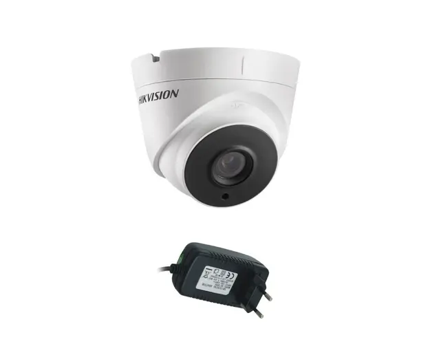 Camera supraveghere Dome Hikvision TurboHD DS-2CE56D0T-IT3F, 2 MP, IR 40 m, 2.8 mm + alimentator