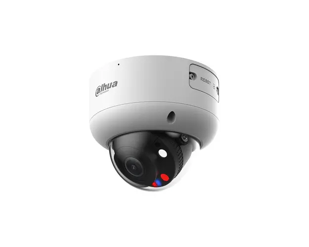 Camera supraveghere IP Dome cu iluminare duala Dahua WizSense TiOC Active Deterrence IPC-HDBW3849R1-ZAS-PV-27135, 8 MP, 2.7 mm - 13.5 mm, lumina alba 40 m, IR 50 m, microfon, slot card, PoE