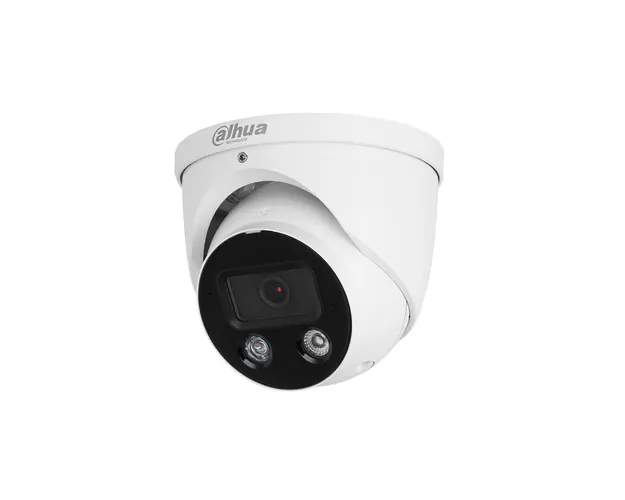 Camera supraveghere exterior IP Dome Dahua WizSense TiOC Active Deterrence IPC-HDW3849H-ZAS-PV-27135, 8 MP, 2.8 mm - 3.6 mm, lumina alba 30 m, IR 30 m, microfon, slot card, PoE