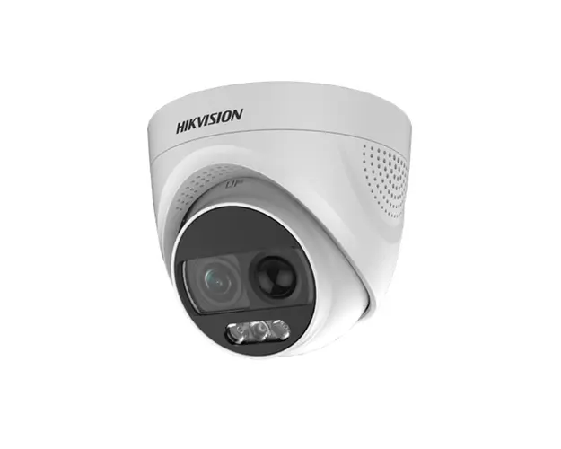 Camera supraveghere Dome cu alarma vizuala Hikvision Turbo HD ColorVu DS-2CE72DFT-PIRXOF, 2 MP, PIR, lumina alba 20 m, 2.8 mm, stroboscop