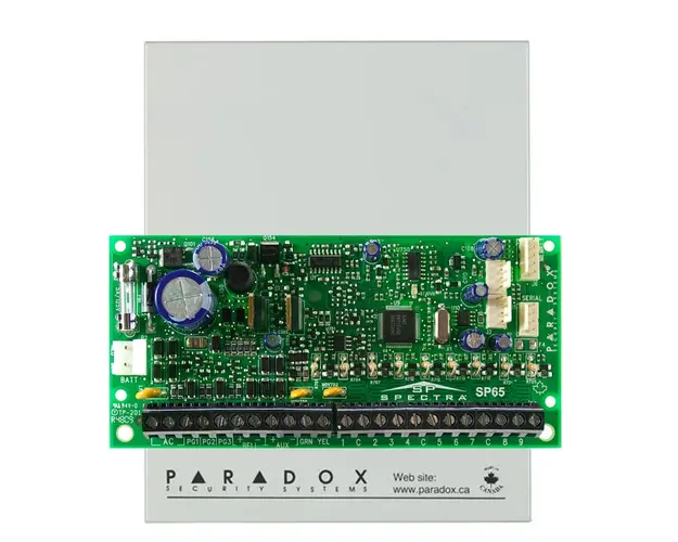 Centrala alarma antiefractie Paradox Spectra SP65, carcasa metalica cu traf, 9 zone, 2 partitii
