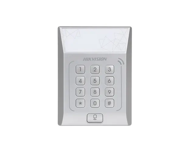 Cititor de proximitate cu tastatura RFID Hikvision DS-K1T801M, Mifare, 13.56 MHz, PIN/card, 3.000 carduri, 3.000 parole, watchdog